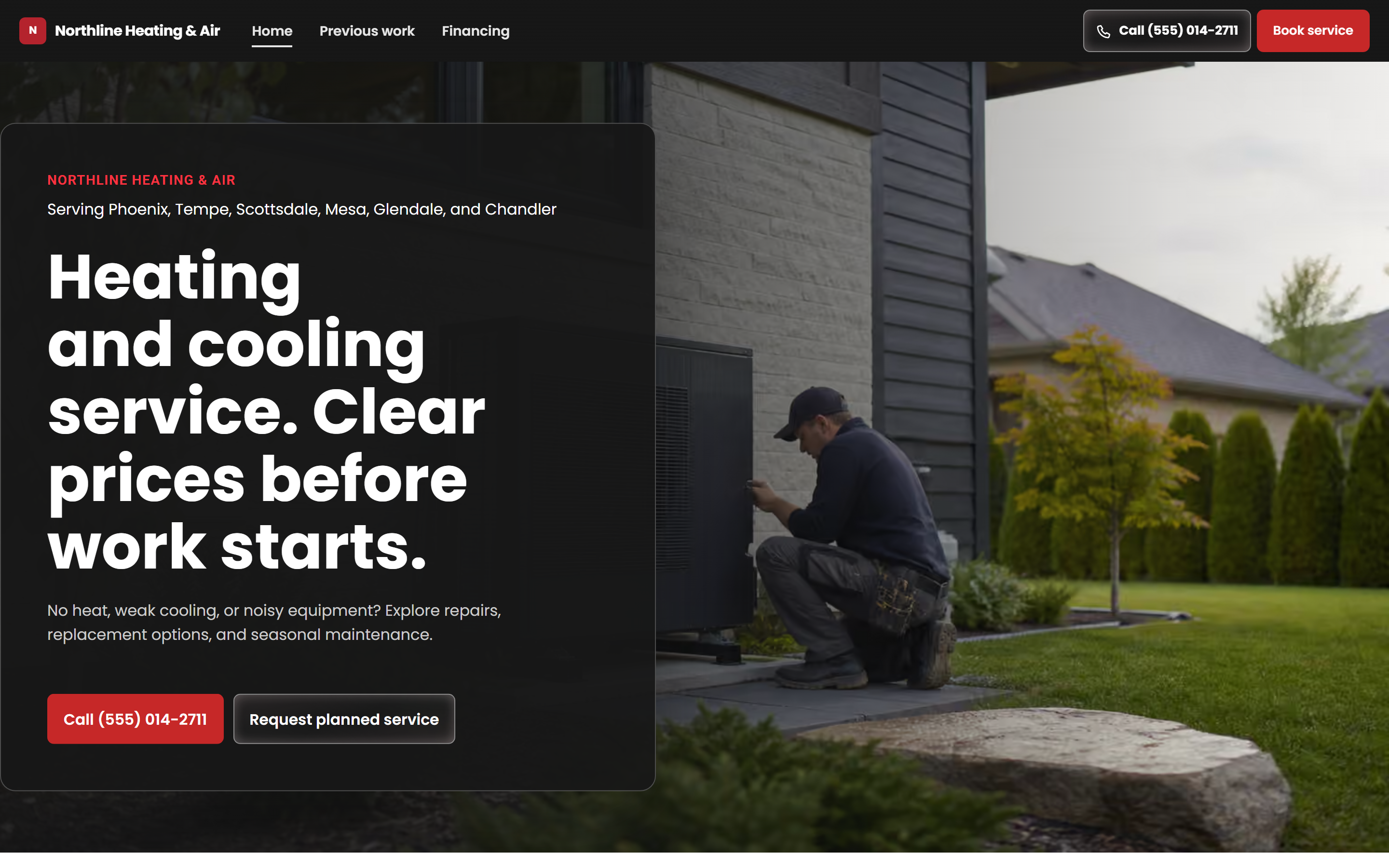Desktop view of the fictional Northline Heating & Air concept homepage.